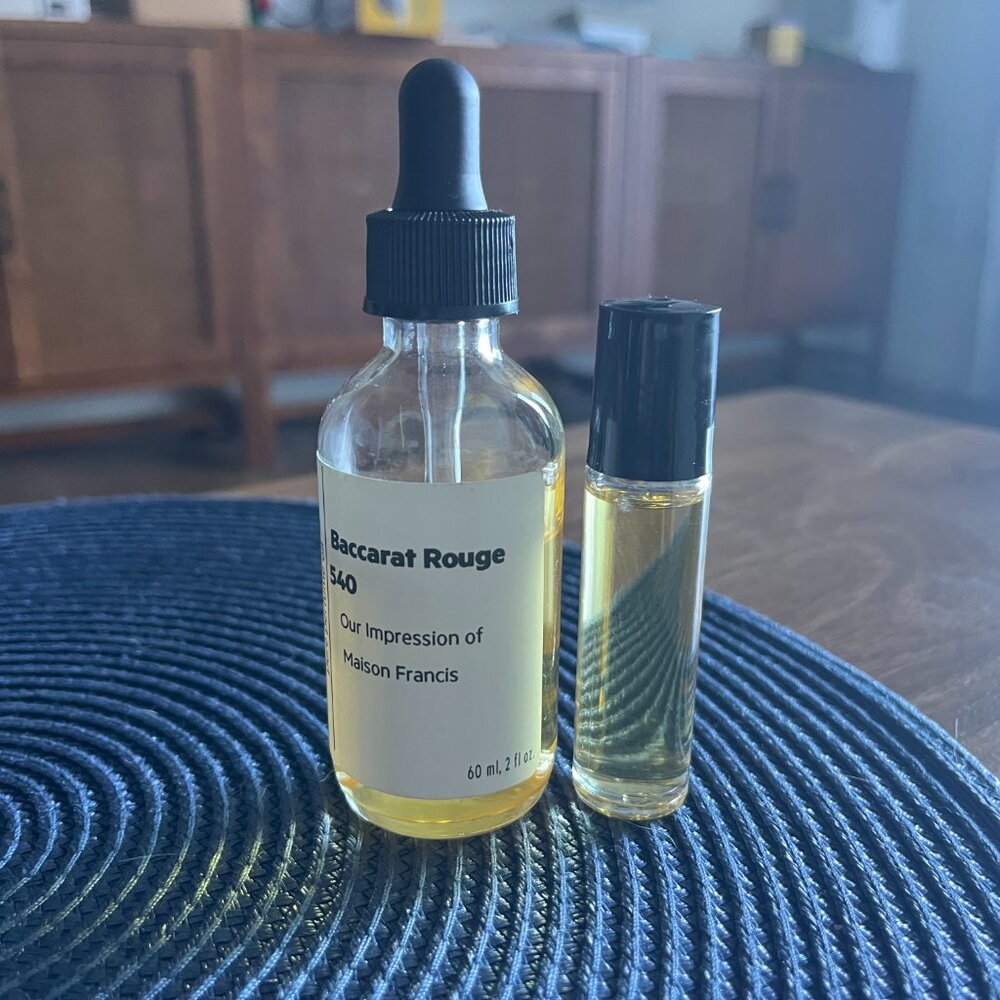Oil Perfumery Baccarat Rouge 540 60ml bottle and roller ball